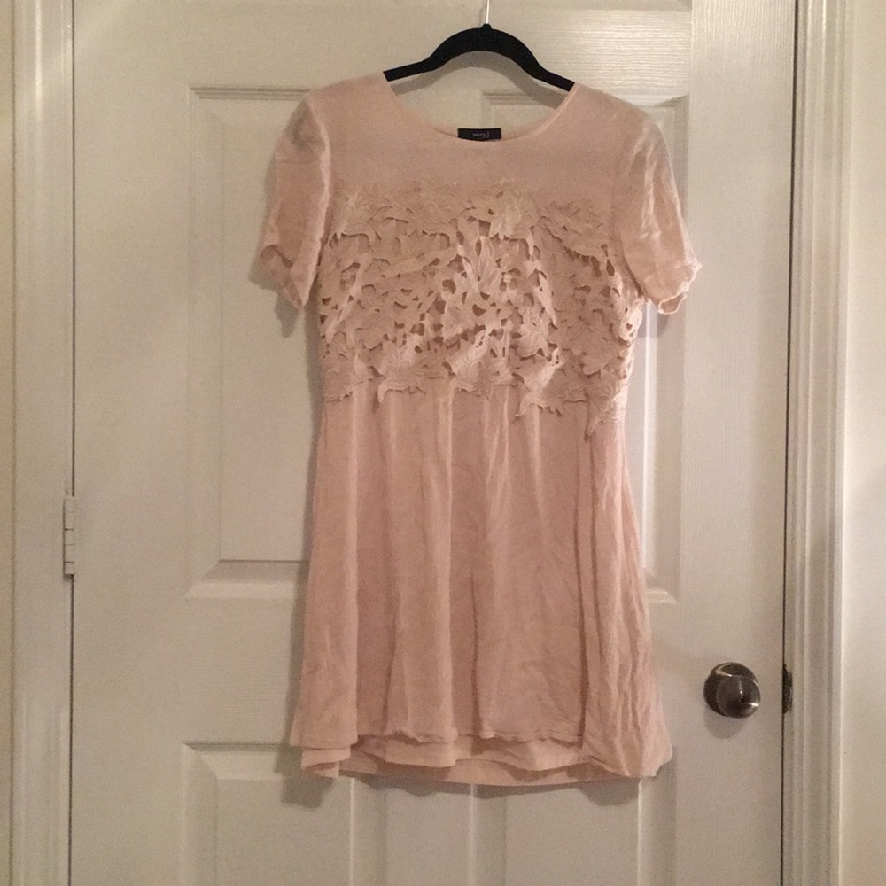 Cream fit-n-flare dress with flower eyelet detail